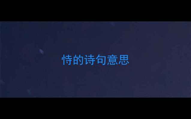 恃的诗句意思